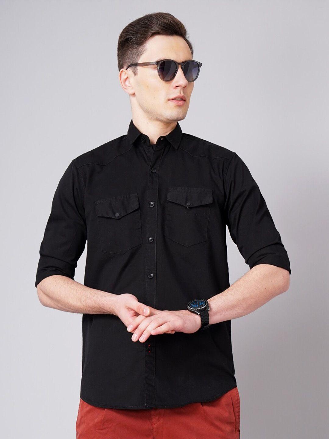 paul street men black standard slim fit opaque casual shirt