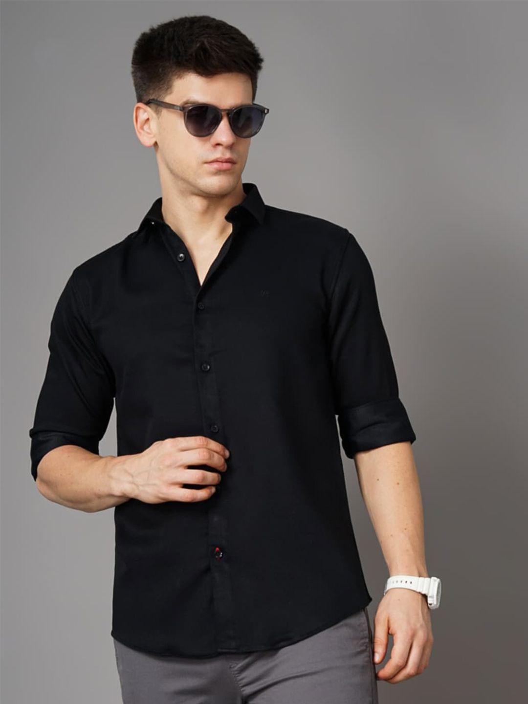 paul street men black standard slim fit opaque semiformal shirt