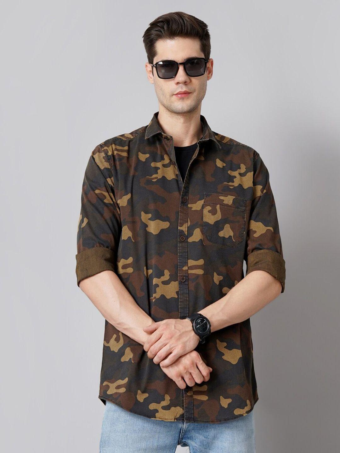 paul street men brown standard opaque printed casual shirt