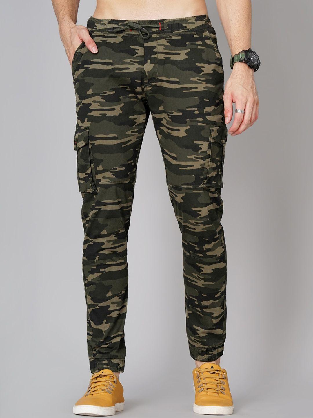 paul street men camouflage printed smart slim fit cotton cargos trousers