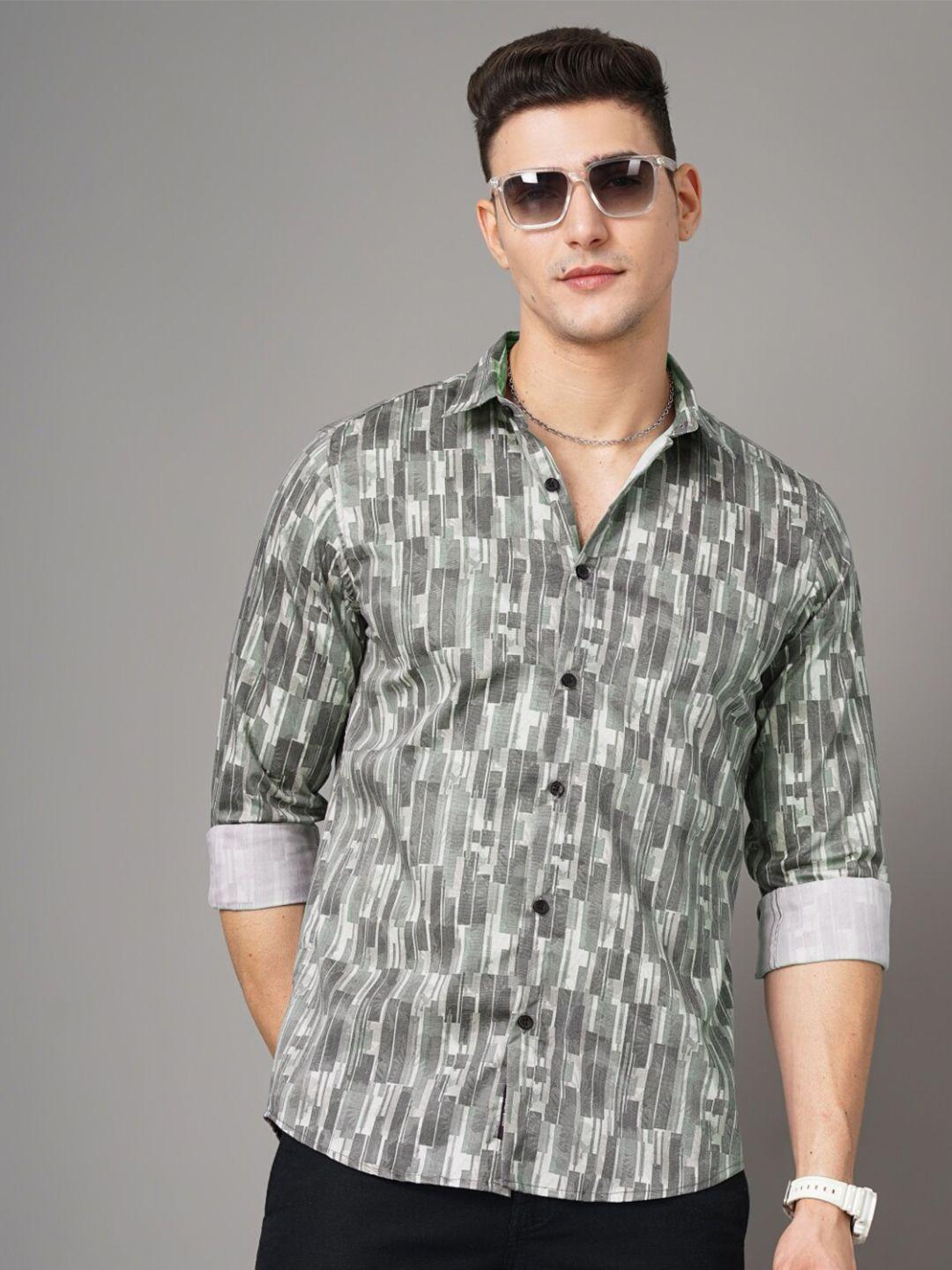 paul street men green smart slim fit opaque printed party shirt