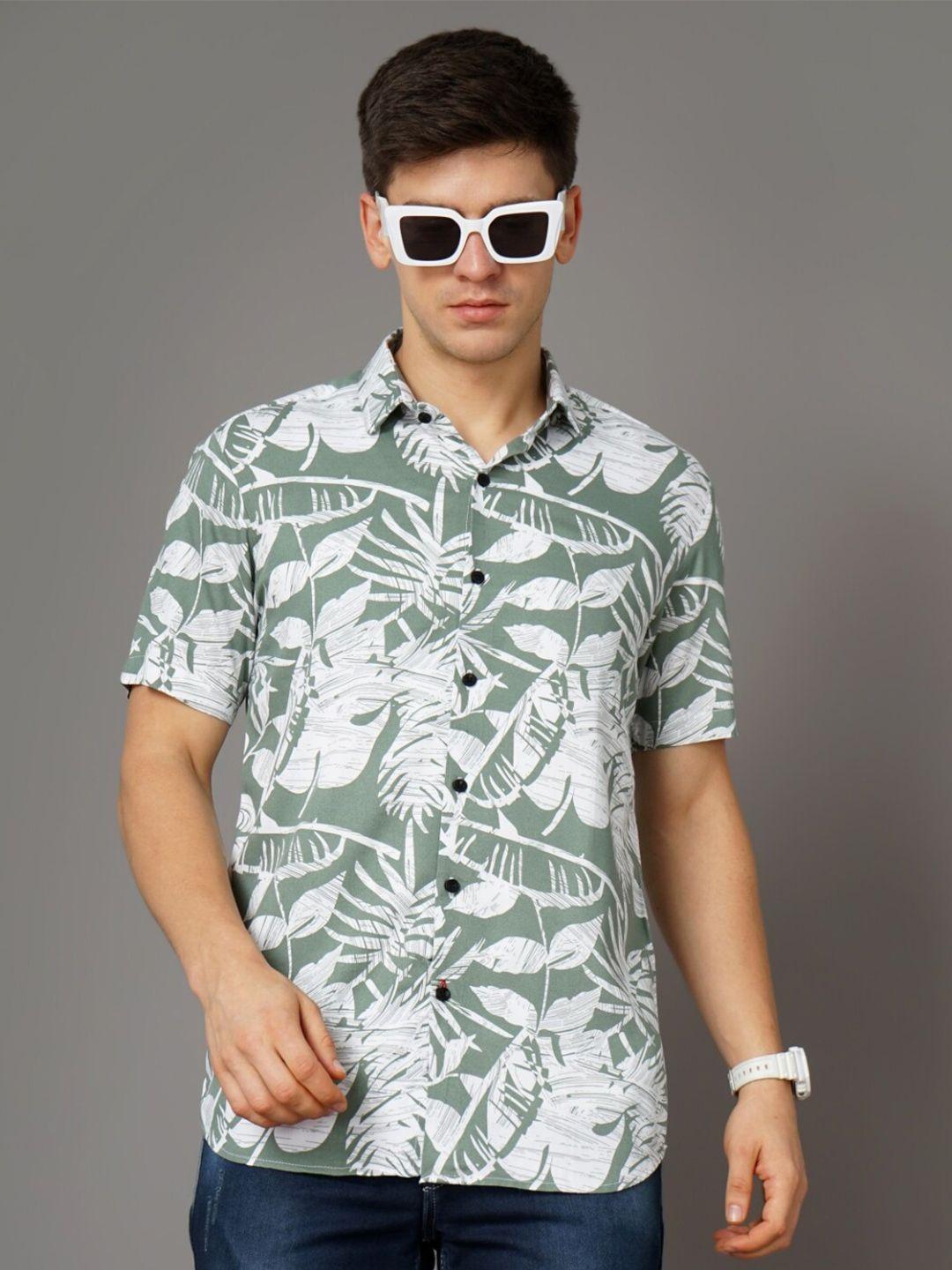 paul street men green standard slim fit floral opaque printed casual shirt