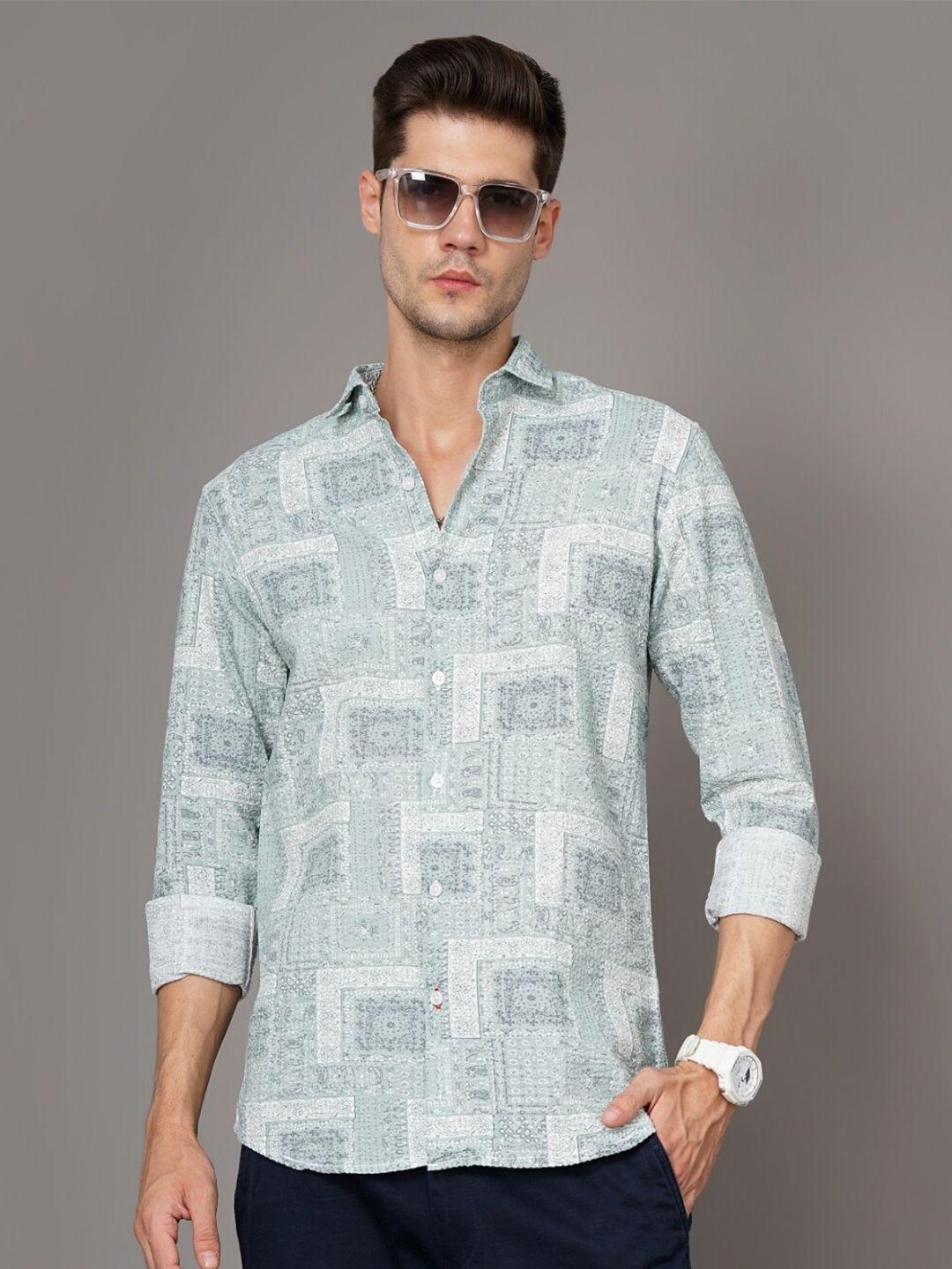 paul street men green standard slim fit opaque printed casual shirt