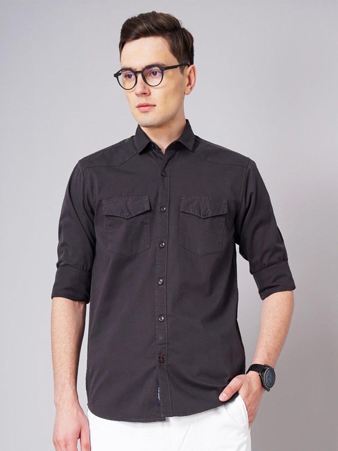 paul street men grey standard slim fit opaque casual shirt