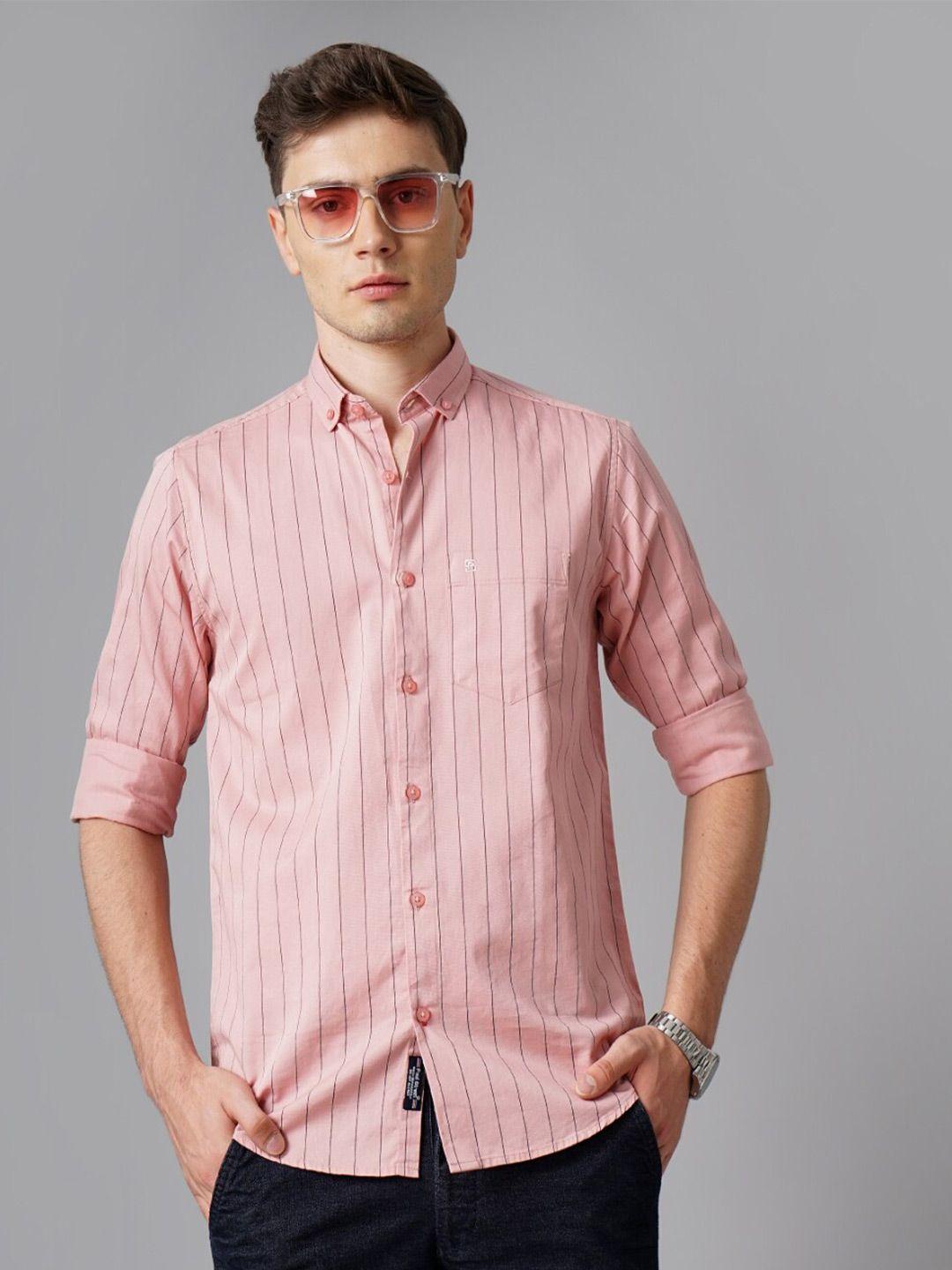 paul street men pink standard slim fit opaque striped casual shirt