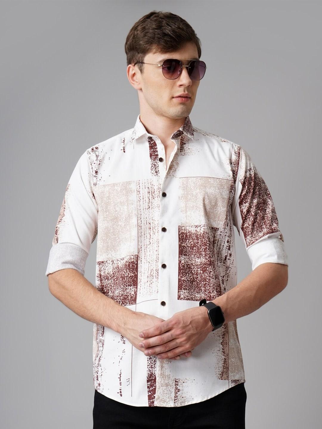 paul street men white standard slim fit opaque printed casual shirt
