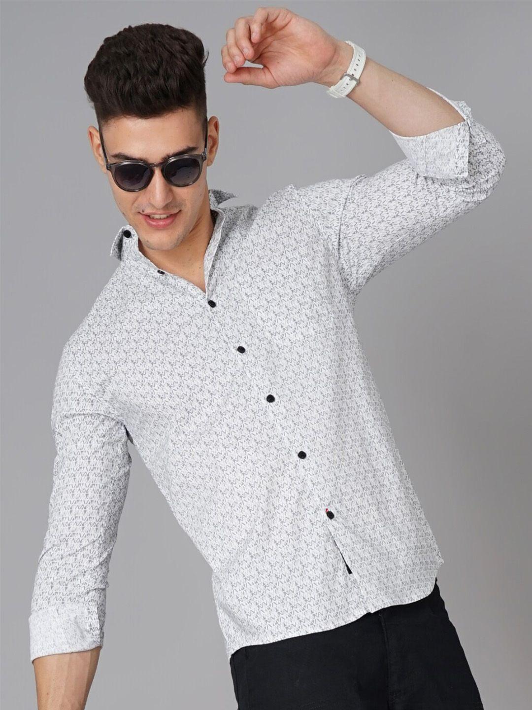 paul street men white standard slim fit opaque printed casual shirt