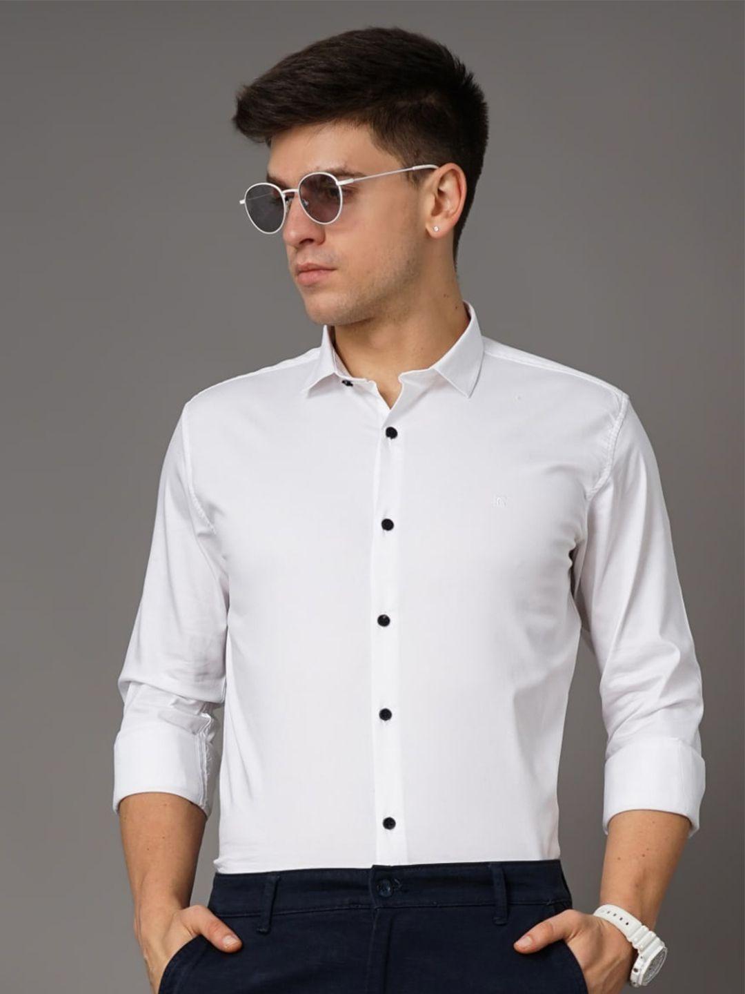 paul street men white standard slim fit opaque semiformal shirt