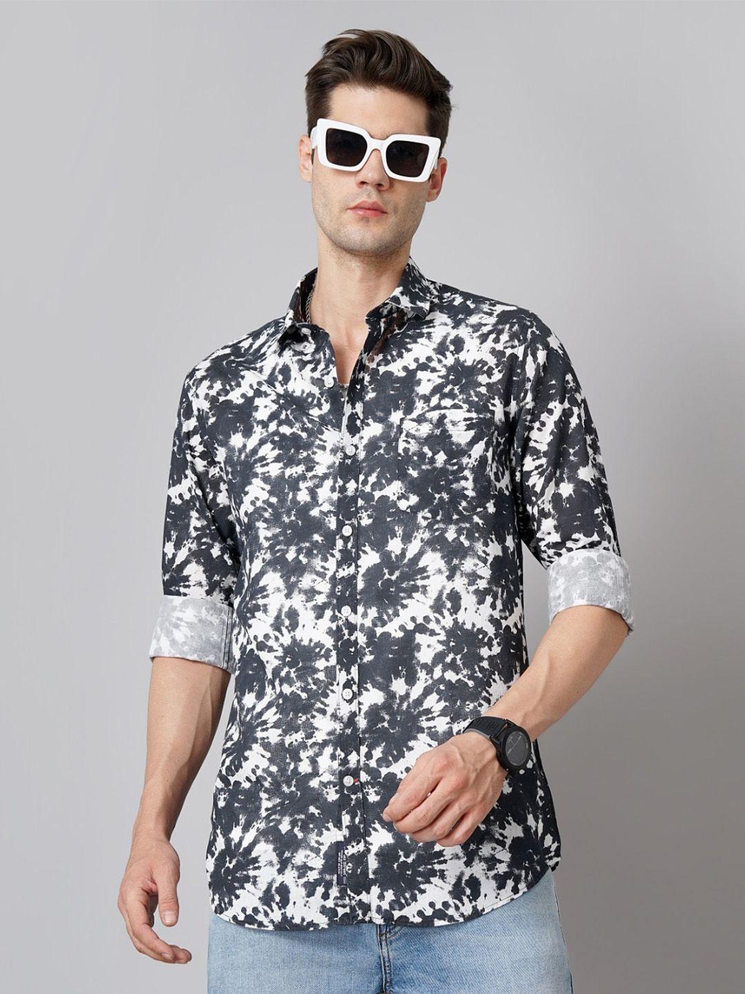 paul street standard slim fit abstract printed spread collar cotton casual shirt