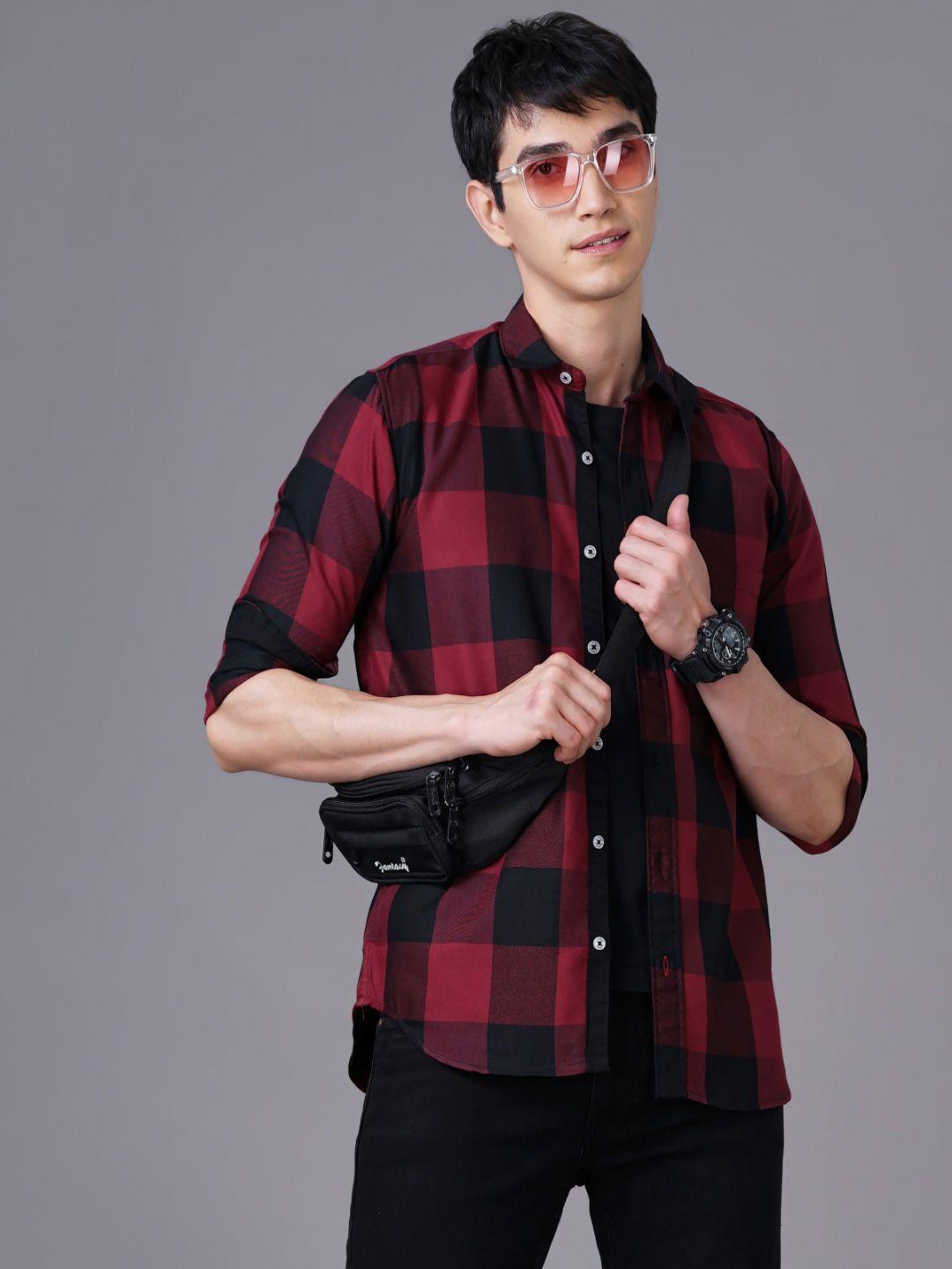 paul street standard slim fit buffalo checked casual cotton shirt