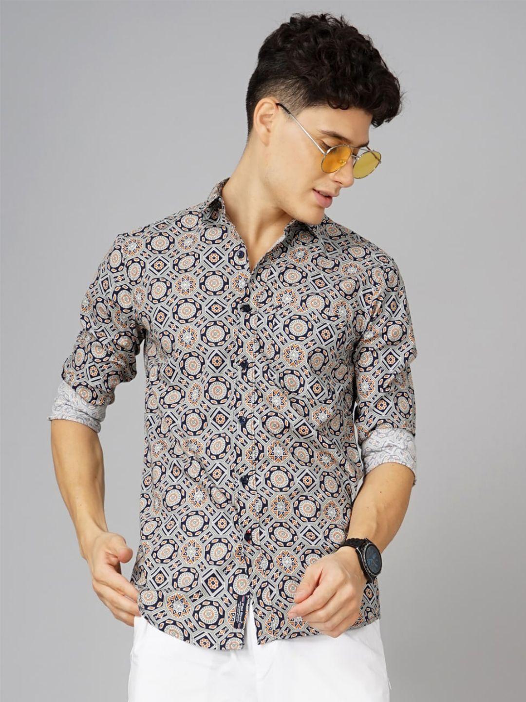 paul street standard slim fit geometric printed spread collar cotton casual shirt