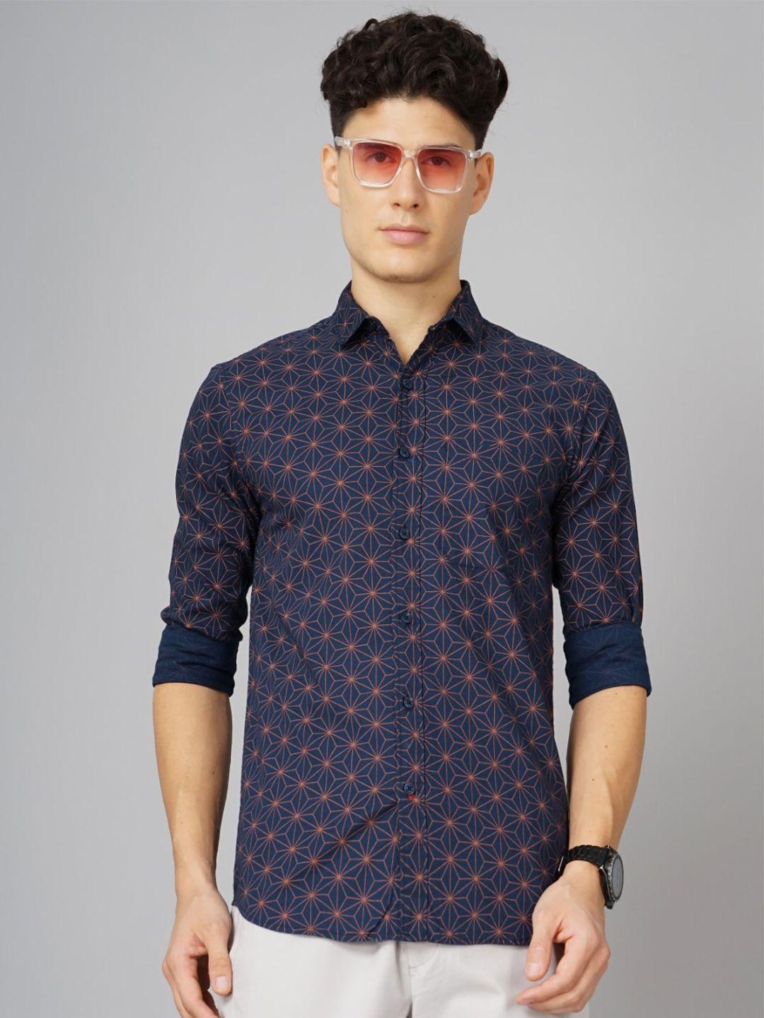 paul street standard slim fit geometric printed spread collar cotton casual shirt