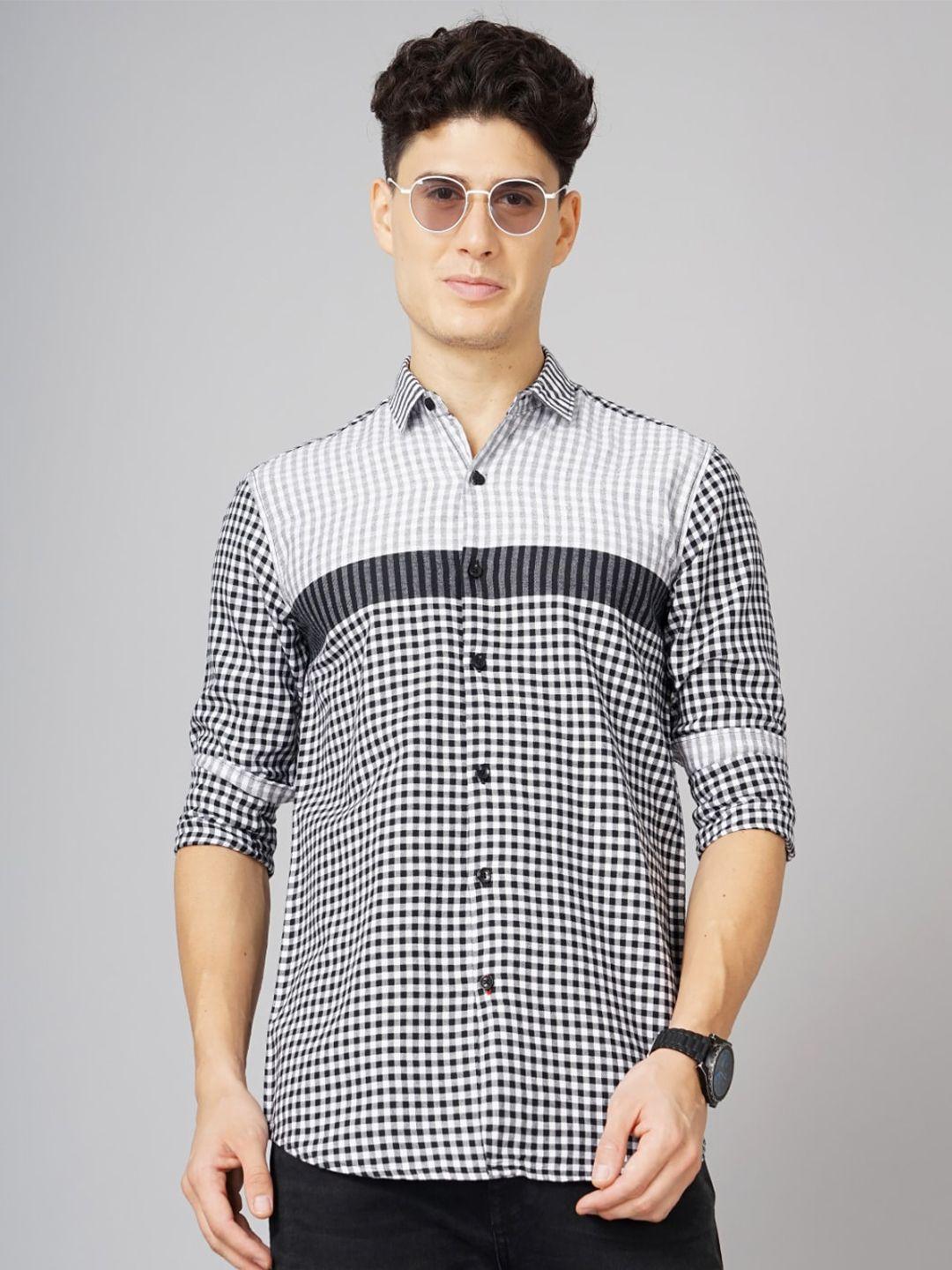 paul street standard slim fit gingham checked spread collar cotton casual shirt