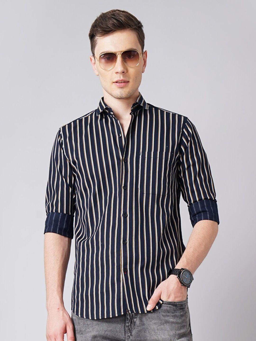 paul street standard vertical striped spread collar cotton casual shirt