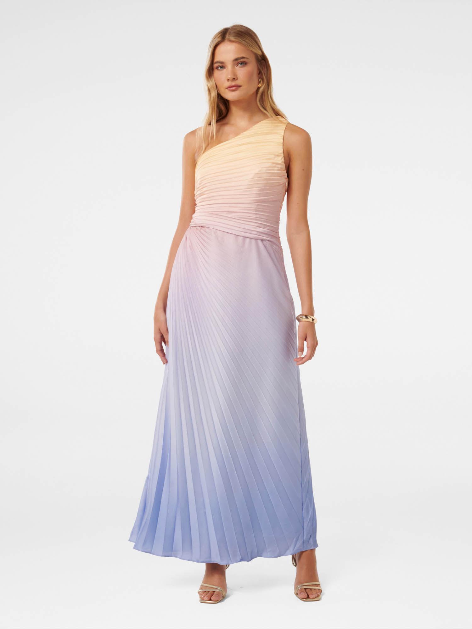 paula pleated one shoulder maxi dress