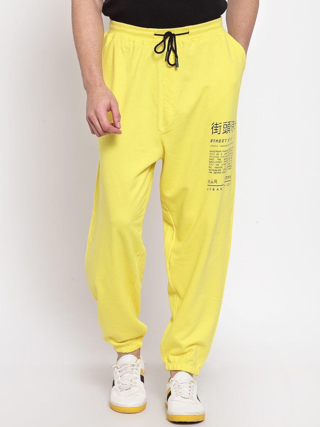 pause sport men yellow printed cotton relaxed -fit joggers