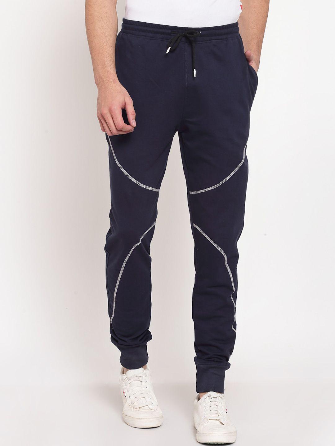pause sport men blue solid antimicrobial slim-fit ankle-length joggers