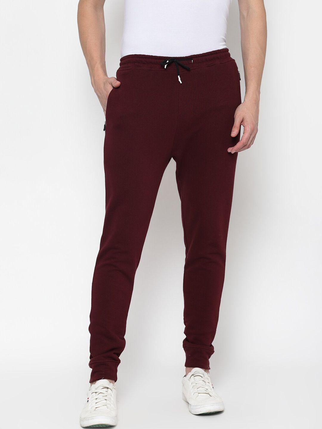 pause sport men burgundy slim-fit cotton antimicrobial joggers