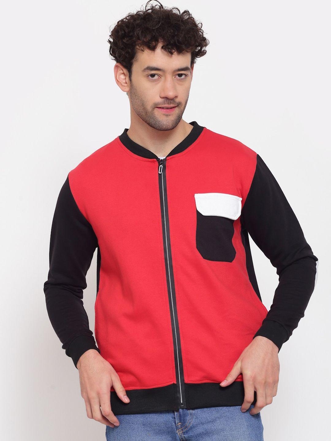 pause sport men coral black colourblocked fleece lightweight antimicrobial bomber jacket