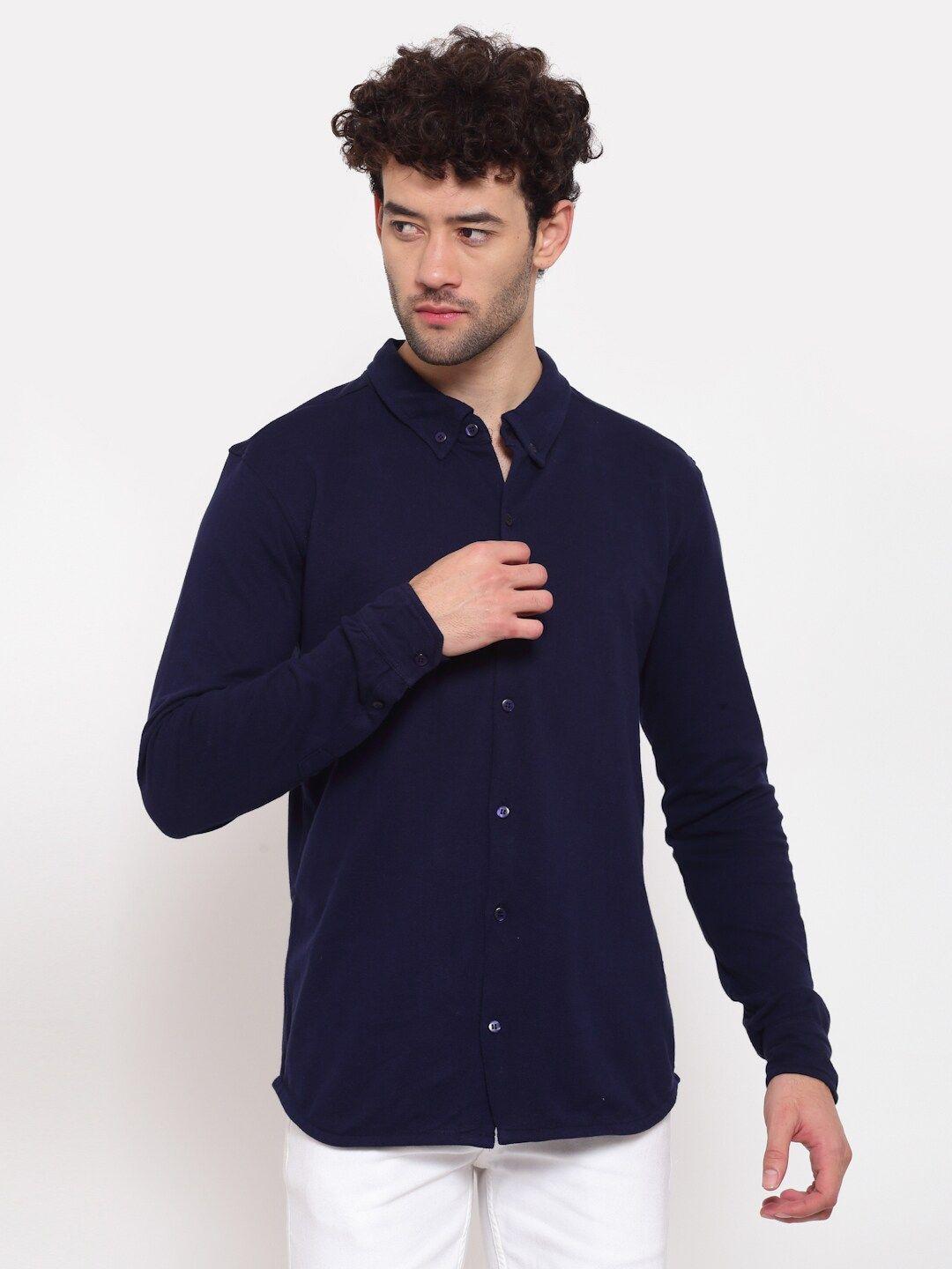 pause sport men navy blue classic casual shirt