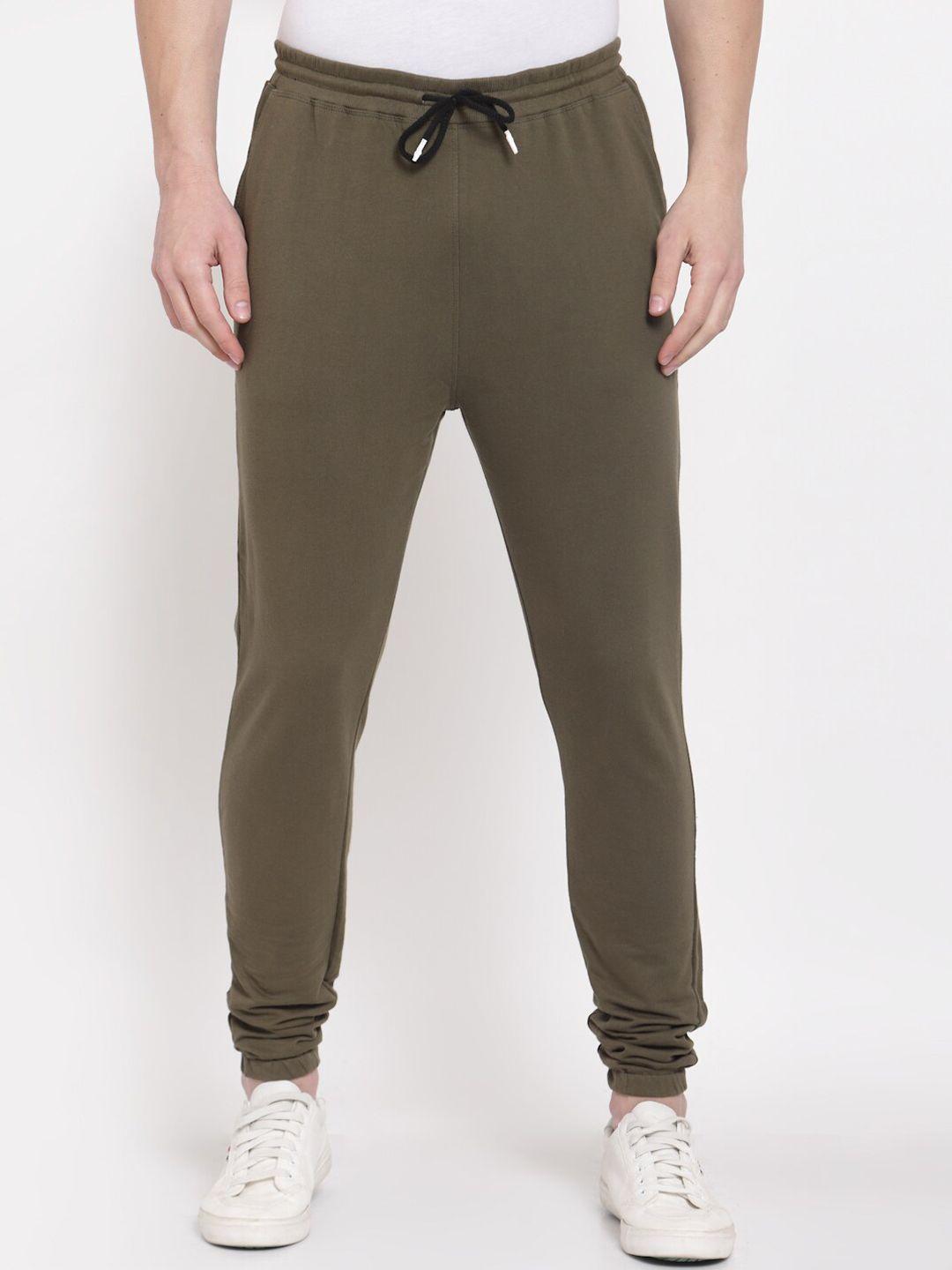 pause sport men olive green solid antimicrobial cotton joggers