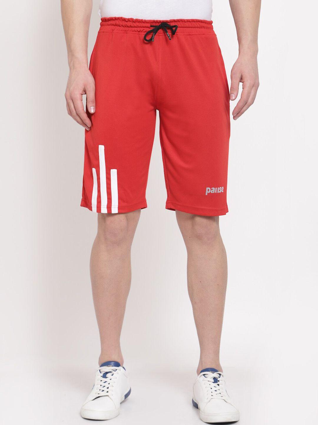 pause sport men red solid regular-fit sports shorts