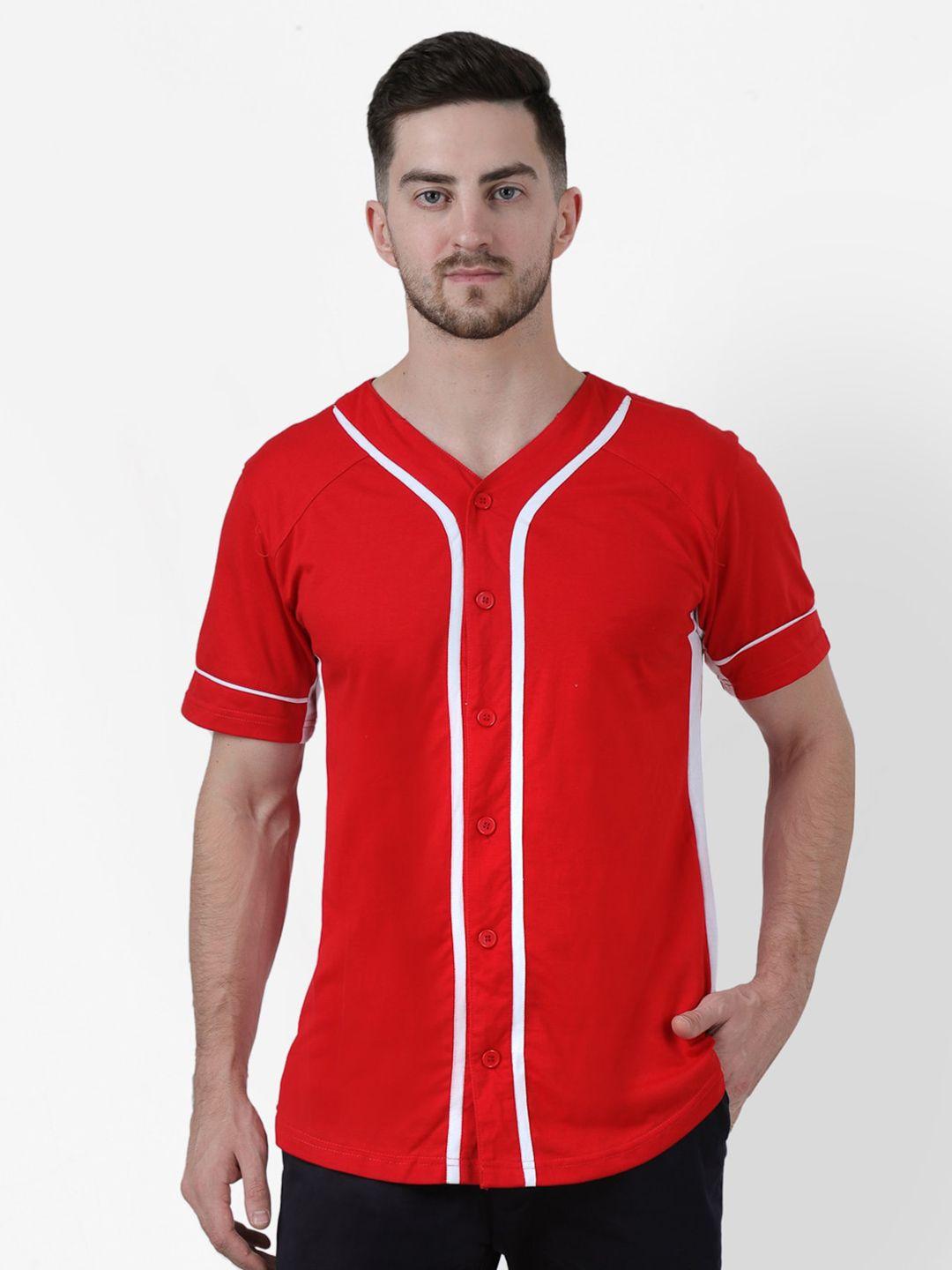 pause sport men red striped v-neck slim fit t-shirt