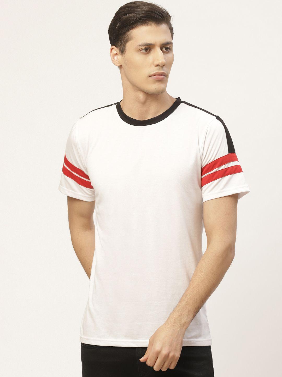 pause sport men white solid round neck pure cotton t-shirt