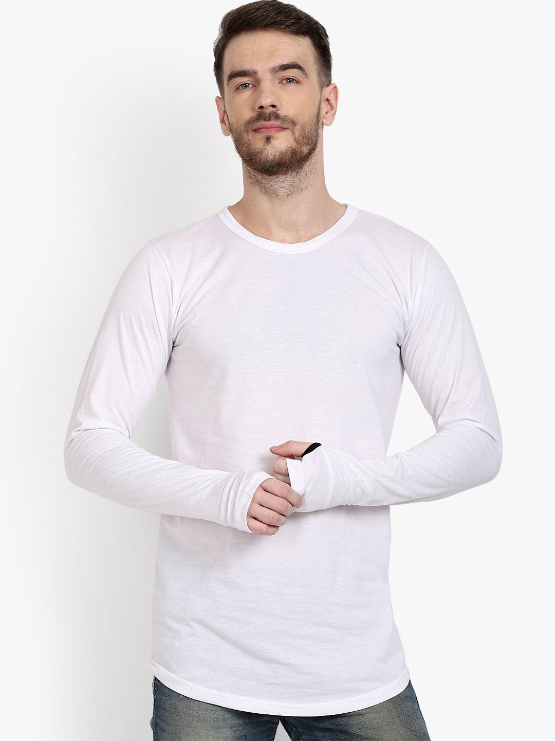 pause sport men white solid round neck pure cotton t-shirt