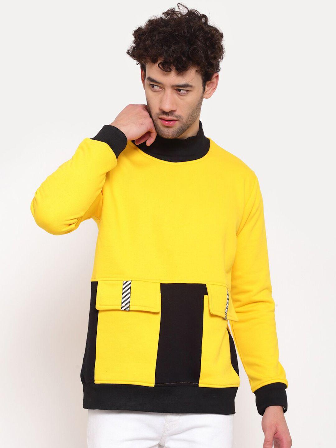 pause sport men yellow colourblocked cotton sweatshirt