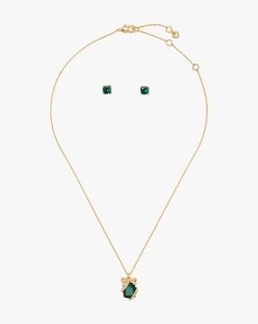pav present mini pendant necklace & studs earrings set