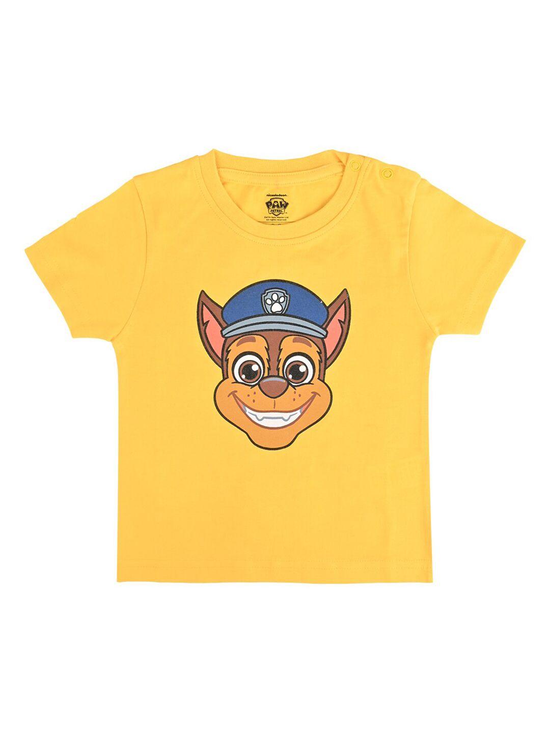 paw patrol boys yellow printed bio finish applique t-shirt