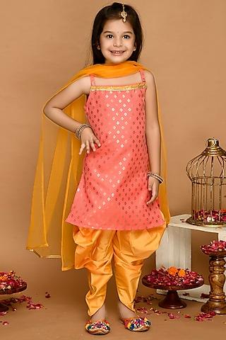 peach cotton blend kurta set for girls