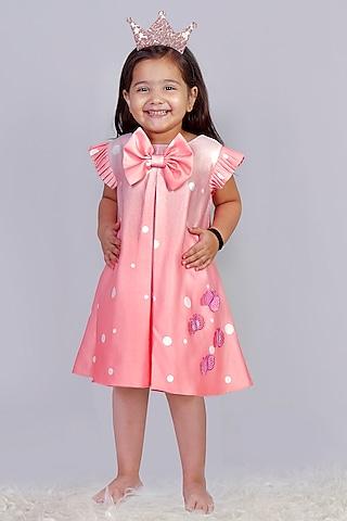 peach cotton embroidered dress for girls