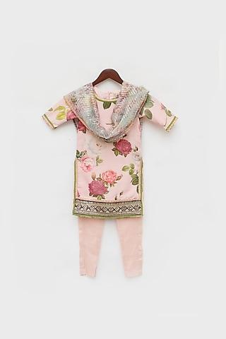 peach-cotton-floral-printed-kurta-set-for-girls
