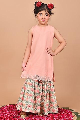 peach-cotton-floral-printed-sharara-set-for-girls