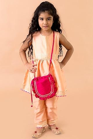 peach cotton silk kurta set for girls