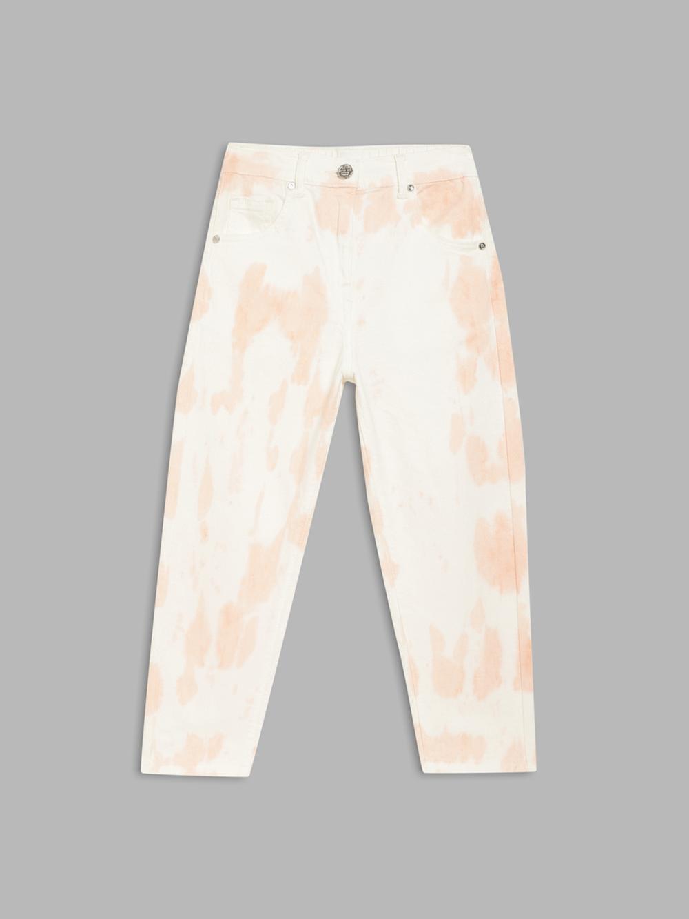 peach dyed regular fit jeans
