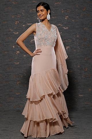 peach embellished gown saree