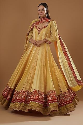 peach embroidered gown with dupatta