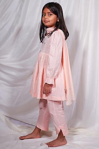 peach embroidered kurta set for girls