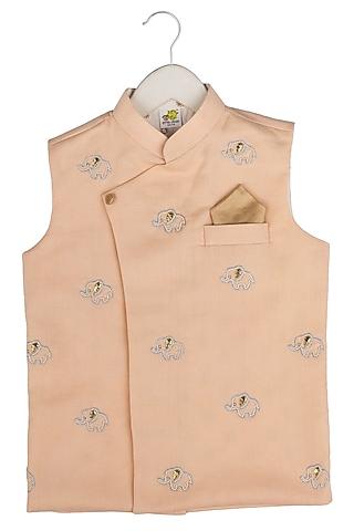 peach embroidered nehru jacket for boys