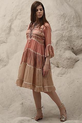 peach embroidered striped dress with inner