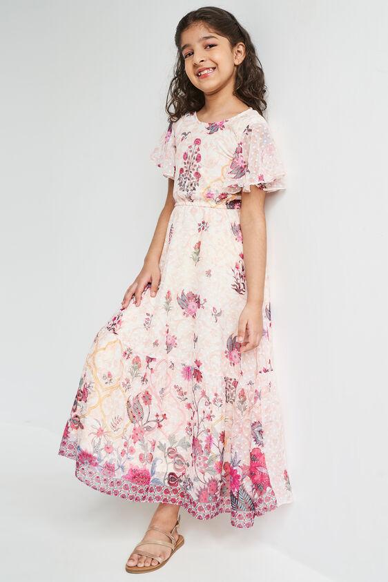 peach floral flared gown
