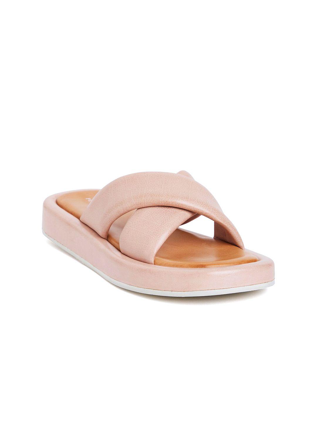 peach flores leather cross strap open toe flats