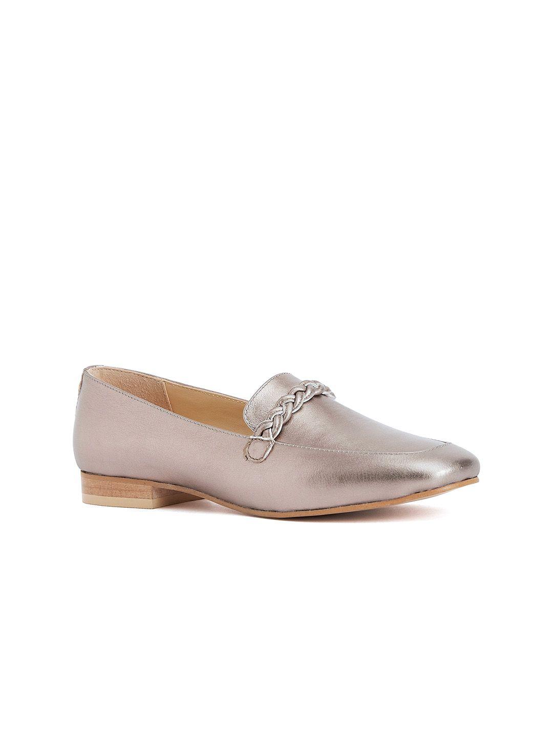 peach flores women solid leather loafers