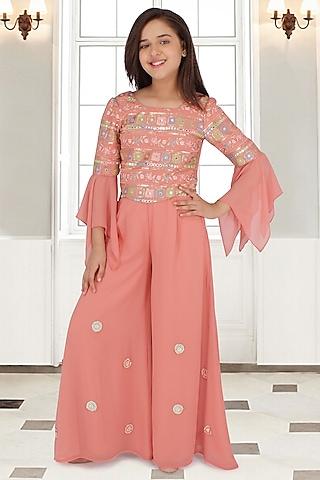 peach-georgette-palazzo-pant-set-for-girls