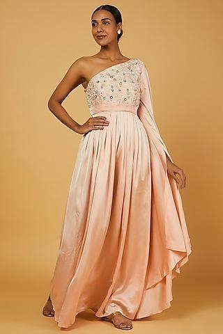 peach hand embroidered gown
