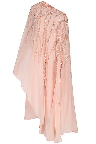 peach one shoulder sequins embellished asymmetric dress