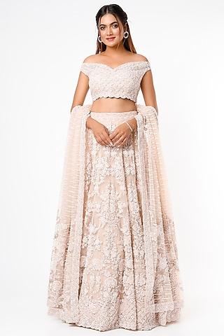 peach organza embellished lehenga set